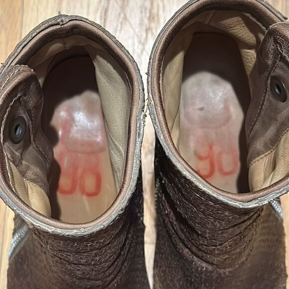 AS 98 sz 40 heeled booties side zip perforated brown leather good pre owned cond - Picture 7 of 11